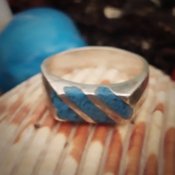 Vintage Mexican Sterling Silver & Turquoise Ring & Bracelet Set - Picture 9 of 11